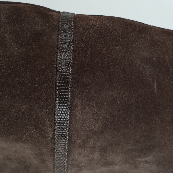 Prada brown suede leather heeled square-toed boots size 36.5 size 6.5 - Picture 6 of 11